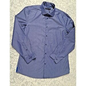 Andrew Fezza Slim Fit Blue White Button Down Shirt Men Size 16-16 1/2 (34/35)